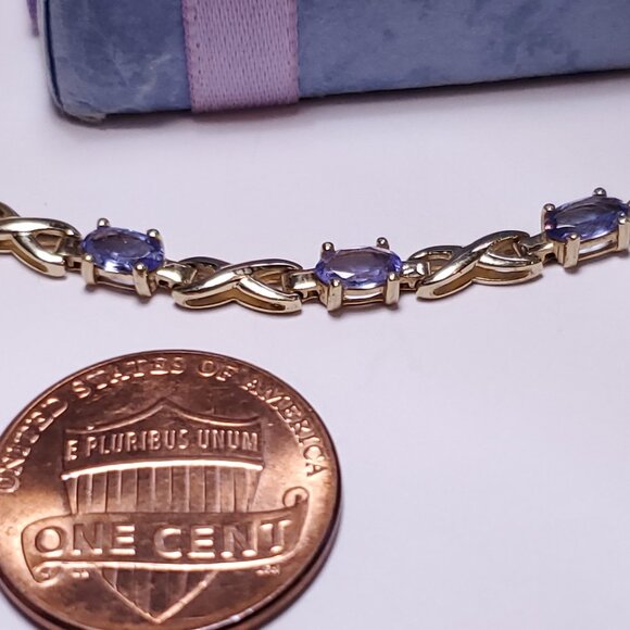 Estate 2.50ctw Natural Oval Tanzanite X pattern 10Kt Y/Gold Tennis Bracelet23222 - Picture 3 of 6